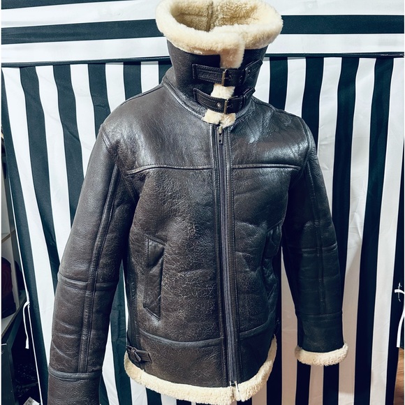 Vintage Aviator Bomber Type B-3 Style Shearling Leather Jacket - Picture 8 of 11